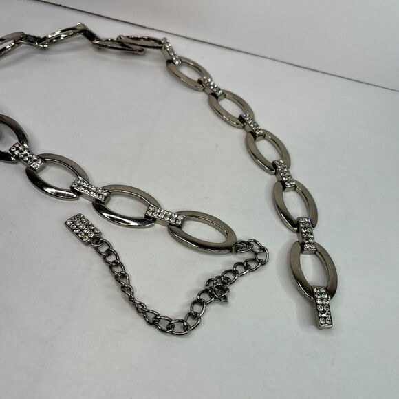 Vintage Diamond Link Marquis Eye Shaped Silver Belt Chain Womens - Picture 2 of 7